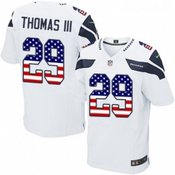 Mens Nike Seattle Seahawks 29 Earl Thomas III Elite White Road USA Flag Fashion NFL Jersey