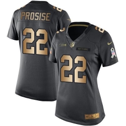 Nike Seahawks #22 C J Prosise Black Womens Stitched NFL Limited Gold Salute to Service Jersey