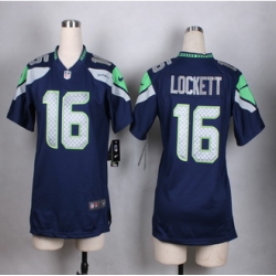 Women Nike Seahawks #16 Tyler Lockett Steel Blue Team Color Stitched NFL Elite Jersey