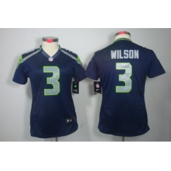 Women Nike Seattle Seahawks #3 Wilson Blue Color NFL LIMITED Jerseys