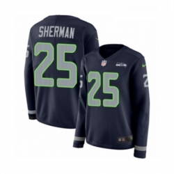 Womens Nike Seattle Seahawks 25 Richard Sherman Limited Navy Blue Therma Long Sleeve NFL Jersey