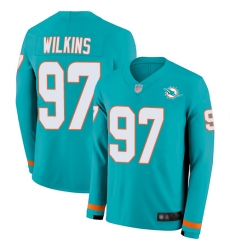 Dolphins 97 Christian Wilkins Aqua Green Team Color Men Stitched Football Limited Therma Long Sleeve Jersey