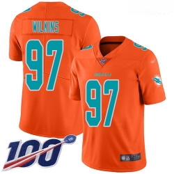 Dolphins 97 Christian Wilkins Orange Men Stitched Football Limited Inverted Legend 100th Season Jersey