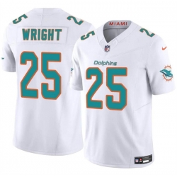 Men Miami Dolphins 25 Jaylen Wright White 2024 F U S E Vapor Limited Stitched Football Jersey