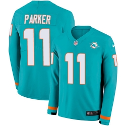 Nike Dolphins 11 DeVante Parker Aqua Green Team Color Men s Stitched NFL Limited Therma Long Sleeve Jersey