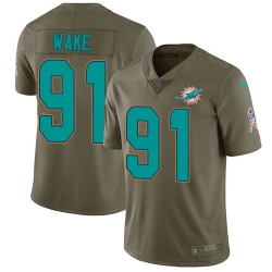 Nike Dolphins #91 Cameron Wake Olive Mens Stitched NFL Limited 2017 Salute to Service Jersey