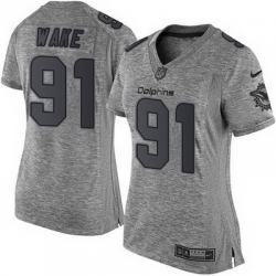 Nike Dolphins #91 Cameron Wake Gray Womens Stitched NFL Limited Gridiron Gray Jersey