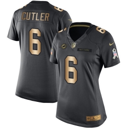 Womens Nike Dolphins #6 Jay Cutler Black  Stitched NFL Limited Gold Salute to Service Jersey