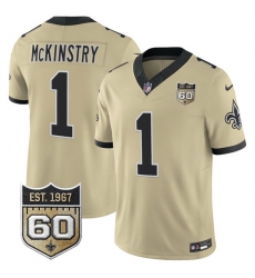 Men New Orleans Saints  1 Kool Aid McKinstry Gold 2026 F U S E 60th Anniversary Patch Vapor Limited Football Stitched Jersey
