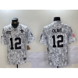 Men New Orleans Saints 12 Chris Olave 2024 F U S E Arctic Camo Salute To Service Limited Stitched Football Jersey