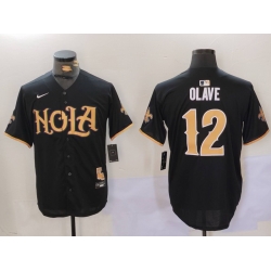 Men New Orleans Saints 12 Chris Olave Black Cool Base Stitched Baseball Jersey