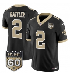 Men New Orleans Saints 2 Spencer Rattler Black 2026 F U S E 60th Anniversary Patch Vapor Limited Football Stitched Jersey Men New Orleans Saints 2 Spencer Rattler Black 2026 F U S E 60th Anniversary Patch Vapor Limited Football Stitched Jersey