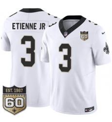 Men New Orleans Saints  3 Travis Etienne Jr White 2026 F U S E 60th Anniversary Patch Vapor Limited Football Stitched Jersey