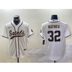 Men New Orleans Saints 32 Tyrann Mathieu White Cool Base Stitched Baseball Jersey 2