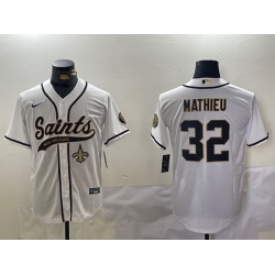 Men New Orleans Saints 32 Tyrann Mathieu White Cool Base Stitched Baseball Jersey 3