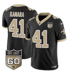 Men New Orleans Saints 41 Alvin Kamara Black 2026 F U S E 60th Anniversary Patch Vapor Limited Football Stitched Jersey Men New Orleans Saints 41 Alvin Kamara Black 2026 F U S E 60th Anniversary Patch Vapor Limited Football Stitched Jersey