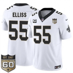 Men New Orleans Saints  55 Kaden Elliss White 2026 F U S E With 1 Star C Patch And 60th Anniversary Patch Vapor Limited Football Stitched Jersey