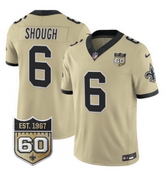 Men New Orleans Saints 6 Tyler Shough Gold 2026 F U S E 60th Anniversary Patch Vapor Limited Football Stitched Jersey Men New Orleans Saints 6 Tyler Shough Gold 2026 F U S E 60th Anniversary Patch Vapor Limited Football Stitched Jersey