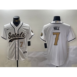 Men New Orleans Saints 7 Taysom Hill White With Patch Cool Base Stitched Baseball Jersey 1