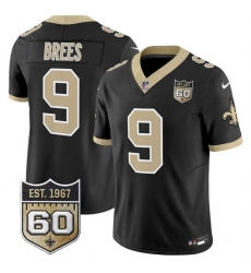 Men New Orleans Saints 9 Drew Brees Black 2026 F U S E 60th Anniversary Patch Vapor Limited Football Stitched Jersey Men New Orleans Saints 9 Drew Brees Black 2026 F U S E 60th Anniversary Patch Vapor Limited Football Stitched Jersey
