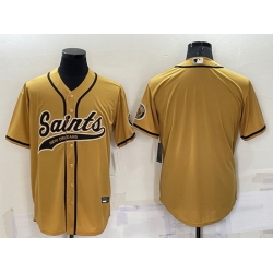 Men New Orleans Saints Blank Gold Cool Base Stitched Baseball Jersey