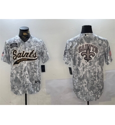 Men New Orleans Saints Team Big Logo 2024 Arctic Camo Salute To Service Stitched Baseball Jersey