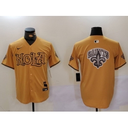 Men New Orleans Saints Team Big Logo Gold Cool Base Stitched Baseball Jersey