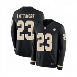 Mens Nike New Orleans Saints 23 Marshon Lattimore Limited Black Therma Long Sleeve NFL Jersey