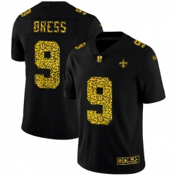 New Orleans Saints 9 Drew Brees Men Nike Leopard Print Fashion Vapor Limited NFL Jersey Black