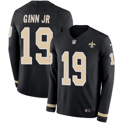 Nike Saints #19 Ted Ginn Jr Black Team Color Men Stitched NFL Limited Therma Long Sleeve Jersey