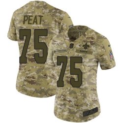 Nike Saints #75 Andrus Peat Camo Women Stitched NFL Limited 2018 Salute to Service Jersey