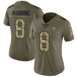 Nike Saints #8 Archie Manning Olive Camo Womens Stitched NFL Limited 2017 Salute to Service Jersey