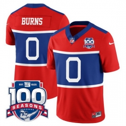 Men New York Giants 0 Brian Burns Century Red 100TH Season Commemorative Patch Limited Stitched Football Jersey
