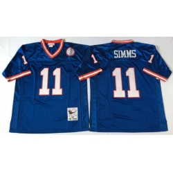 Men New York Giants 11 Phil Simms Blue M&N Throwback Jersey