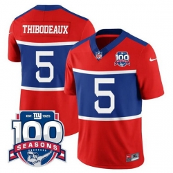Men New York Giants 5 Kayvon Thibodeaux Century Red 100TH Season Commemorative Patch Limited Stitched Football Jersey