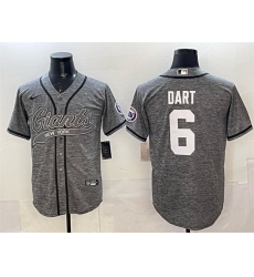 Men New York Giants 6 Jaxson Dart Gray With Patch Cool Base Stitched Baseball Jersey Men New York Giants 6 Jaxson Dart Gray With Patch Cool Base Stitched Baseball Jersey