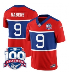 Men New York Giants 9 Malik Nabers Century Red 2024 Draft 100TH Season Commemorative Patch Limited Stitched Football Jersey