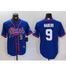 Men New York Giants 9 Malik Nabers Royal With Patch Cool Base Stitched Baseball Jersey 2