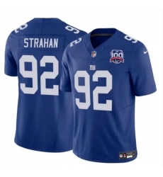 Men New York Giants 92 Michael Strahan Blue 2024 F U S E  100TH Season Patch Vapor Untouchable Limited Stitched Jersey