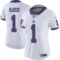 Women New York Giants 1 Malik Nabers White Color Rush Stitched Jersey