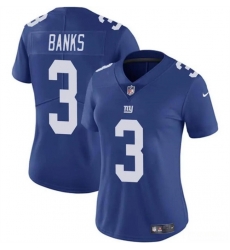 Women New York Giants 3 Deonte Banks Blue Vapor Stitched Jersey