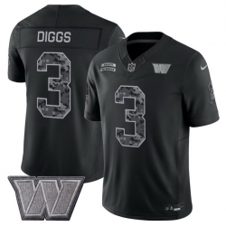 Men Washington Commanders  3 Stefon Diggs Black F U S E  2026 Salute to Service Limited Stitched Football Jersey