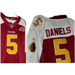 Men Washington REDSKINS 5 Jayden Daniels Burgundy White Vapor Limited 75th Anniversary Vapor Limited Stitched Football Jersey