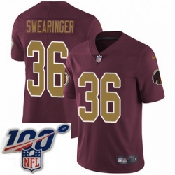 Mens Nike Washington Redskins 36 DJ Swearinger Burgundy RedGold Number Alternate 80TH Anniversary Vapor Untouchable Limited Stitched 100th anniversary Neck