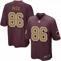 Mens Nike Washington Redskins 86 Jordan Reed Game Burgundy RedGold Number Alternate 80TH Anniversary NFL Jersey