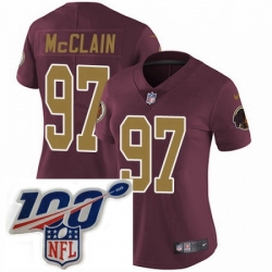 Womens Nike Washington Redskins 97 Terrell McClain Burgundy RedGold Number Alternate 80TH Anniversary Vapor Untouchable Limited Stitched 100th anniversary 