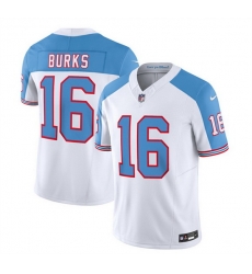 Men Tennessee Titans 16 Treylon Burks White Blue 2023 F U S E  Vapor Limited Throwback Stitched Football Jersey