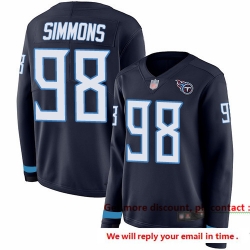 Titans 98 Jeffery Simmons Navy Blue Team Color Women Stitched Football Limited Therma Long Sleeve Jersey