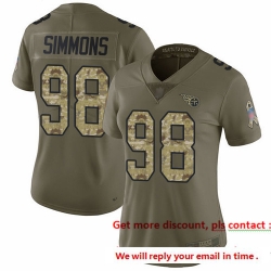 Titans 98 Jeffery Simmons Olive Camo Women Stitched Football Limited 2017 Salute to Service Jersey