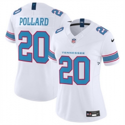 Women Tennessee Titans  20 Tony Pollard White 2026 F U S E  Vapor Limited Stitched Football Jersey